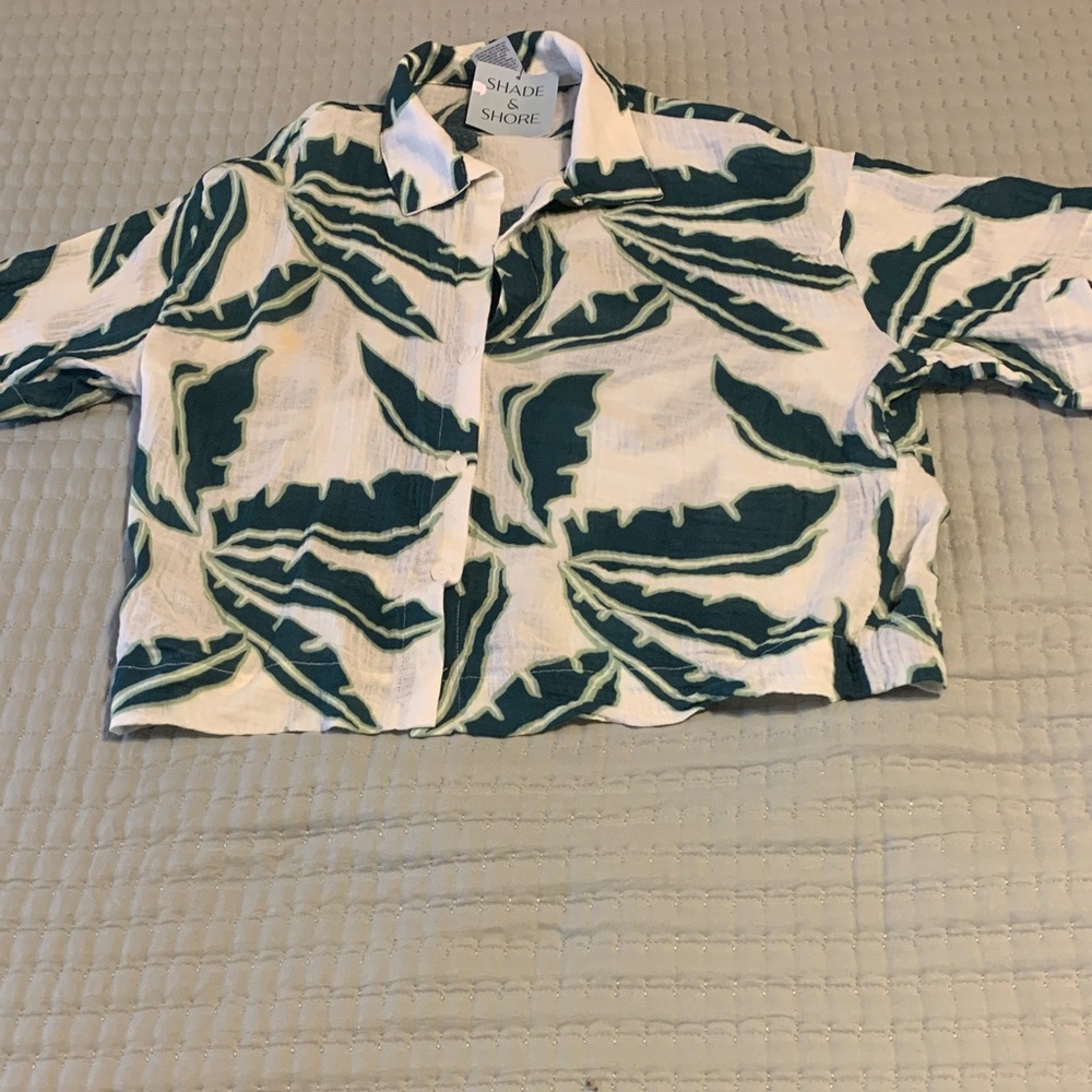 Shade & Shore Tropical Leaf Print Top in Green and White NEW Size XS (0-2)